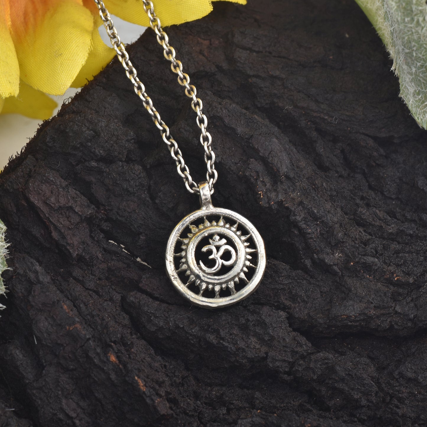 Silver Rising Rays Om Pendant