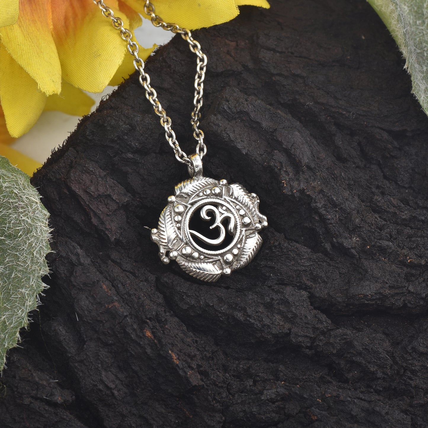 Silver Om Chakra Pendant With Chain