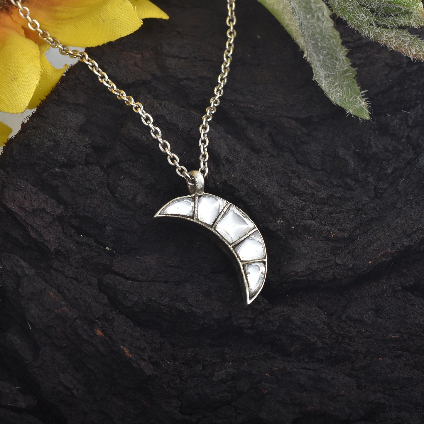 Silver Celestial Moon Charm Pendant With Chain