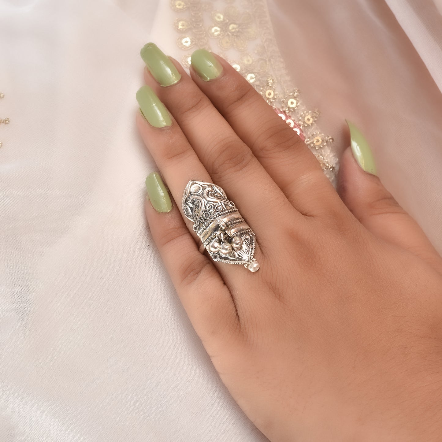 Silver Tota Maina Maharani Style Ring