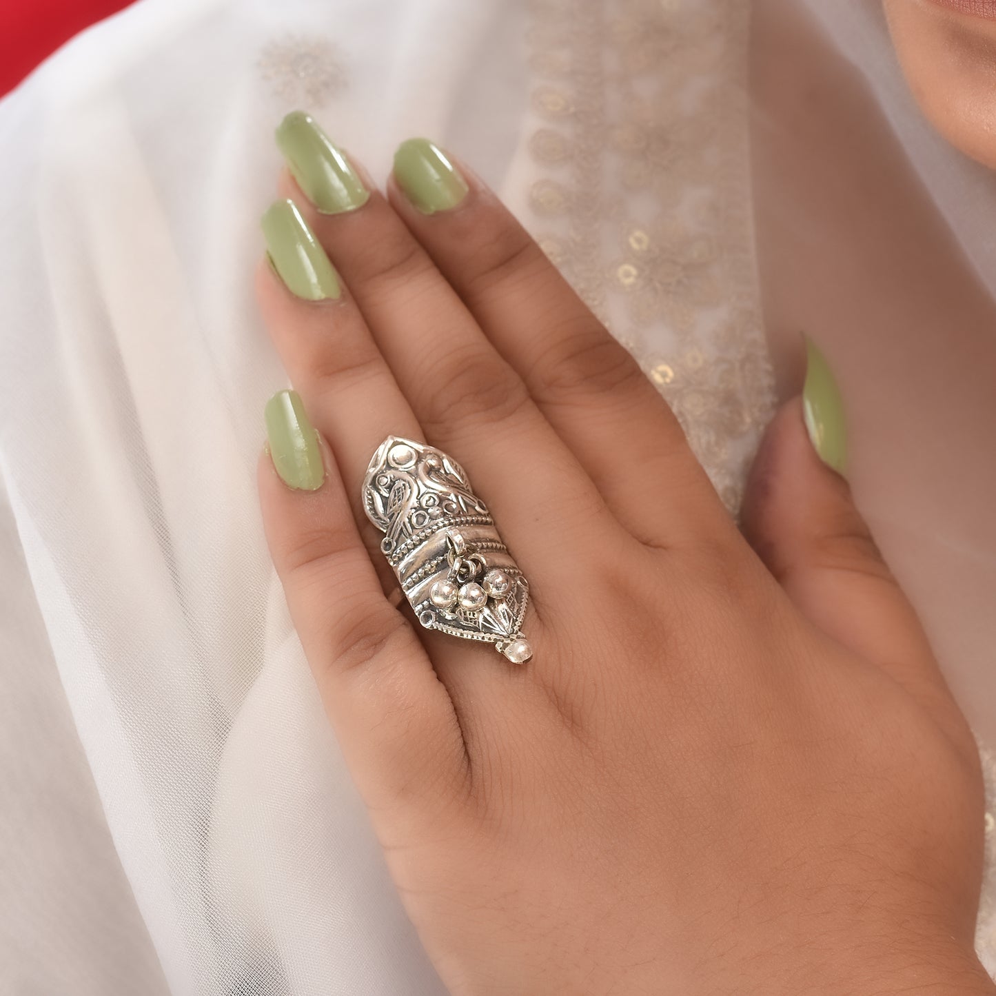 Silver Tota Maina Maharani Style Ring