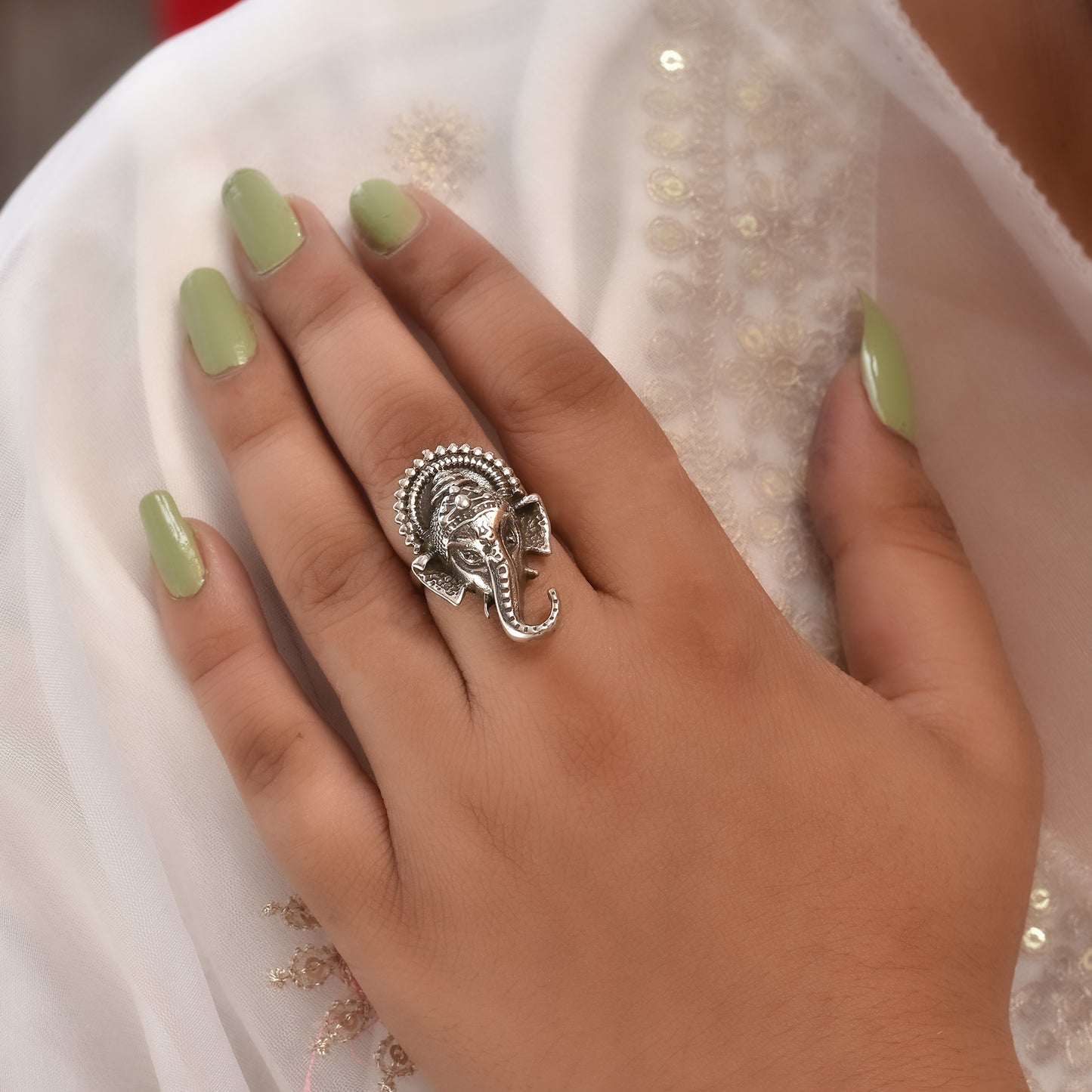 Silver Ganesha Gajraj Face Ring