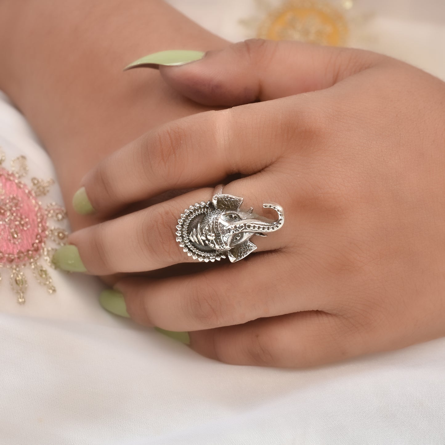 Silver Ganesha Gajraj Face Ring