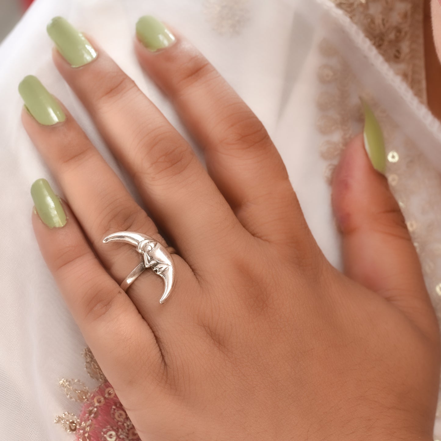 Silver Crescent Moon Ring