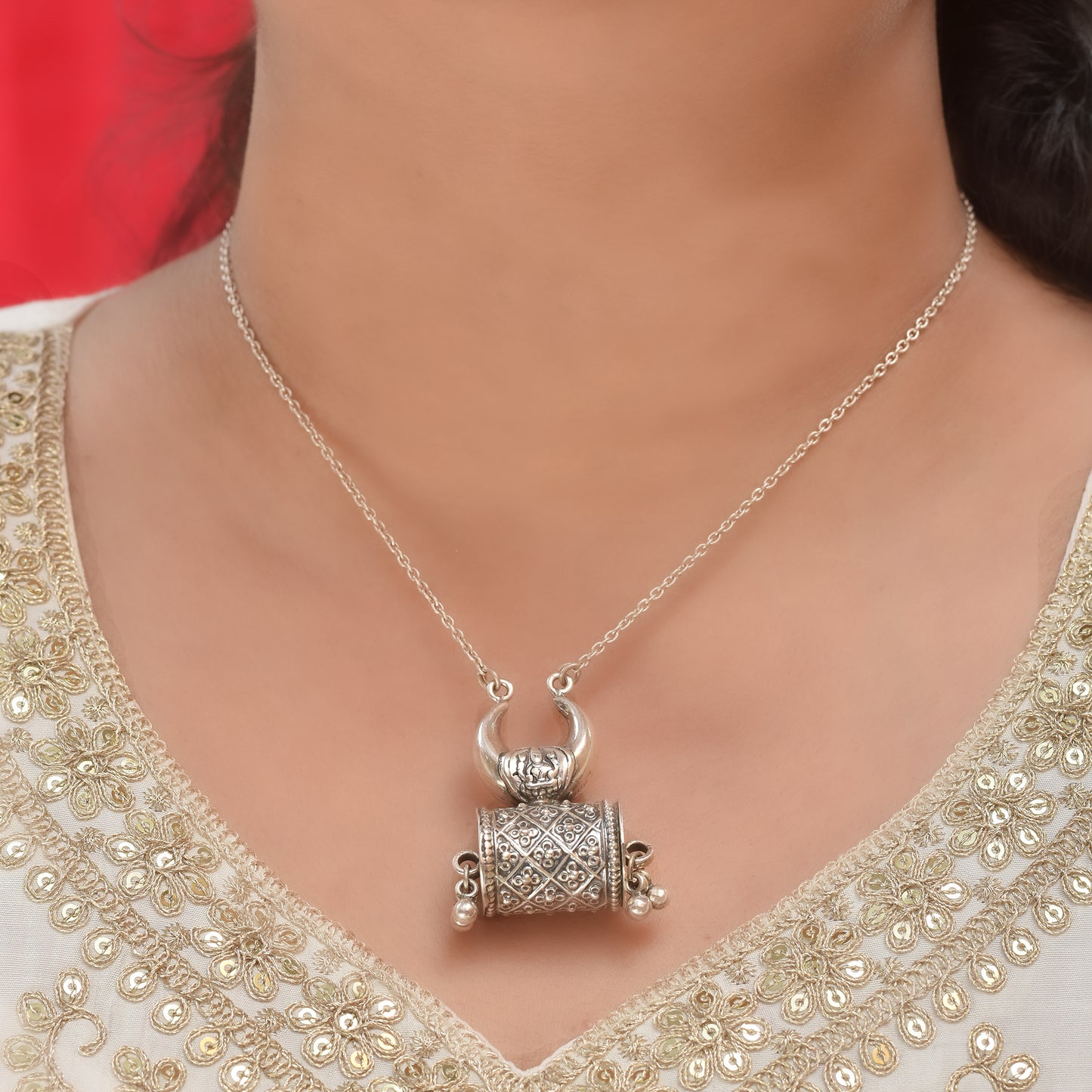 Silver Laxmi Openable Box Pendant With Chain