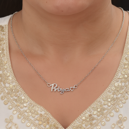 Silver Personalized Name Necklace With Heart
