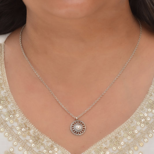 Silver Pearl Wheel Pendant With Chain