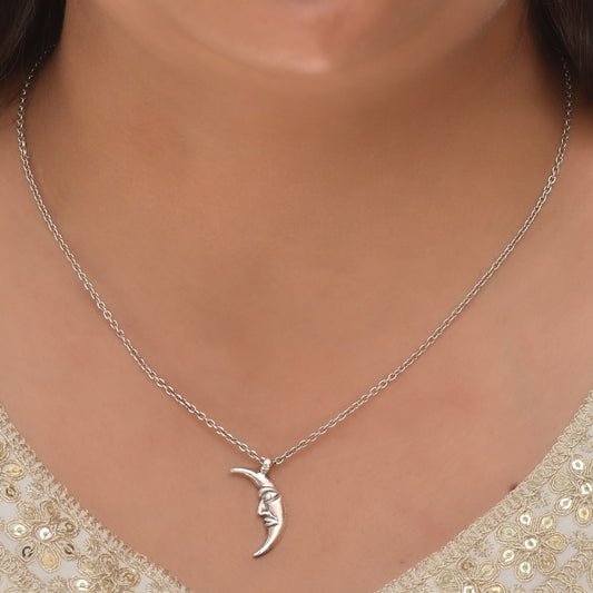 Silver Half Moon Charm Pendant With Chain