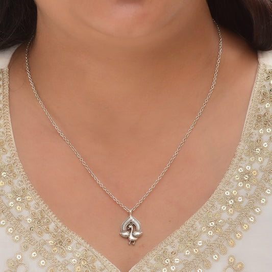 Silver Dancing Peacock Pendant With Chain