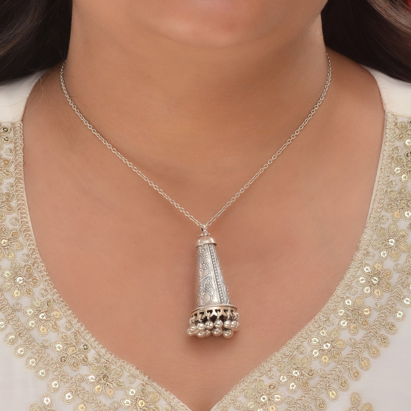 Silver Tribal Cone Pendant With Chain