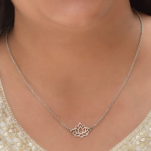 Silver Lotus Charm Necklace