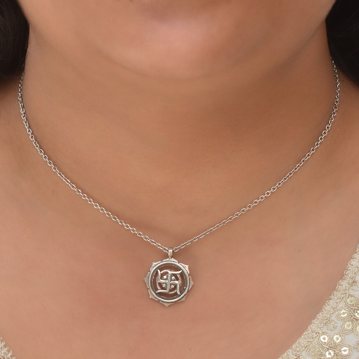 Silver Swastik Pendant With Chain