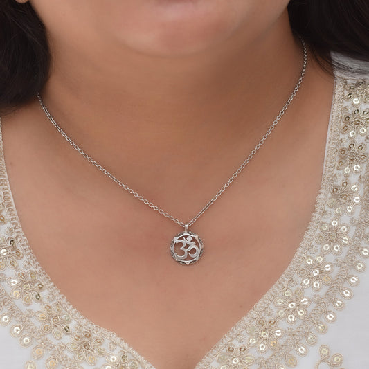 Silver Sacred Om Pendant With Chain