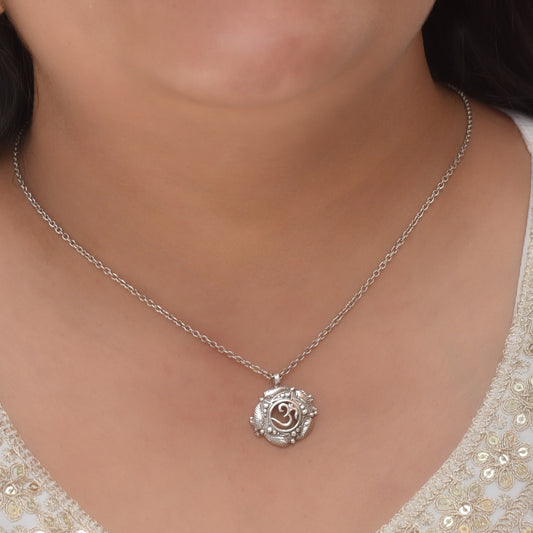 Silver Om Chakra Pendant With Chain