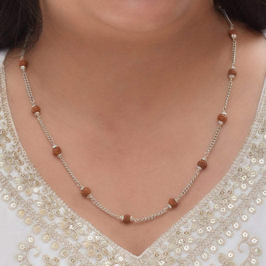 Silver Rudraksh Beads Chain Necklace