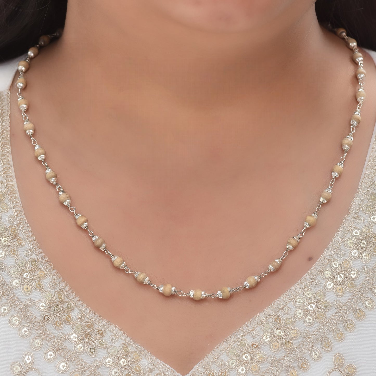 Silver Tulsi mala Necklace