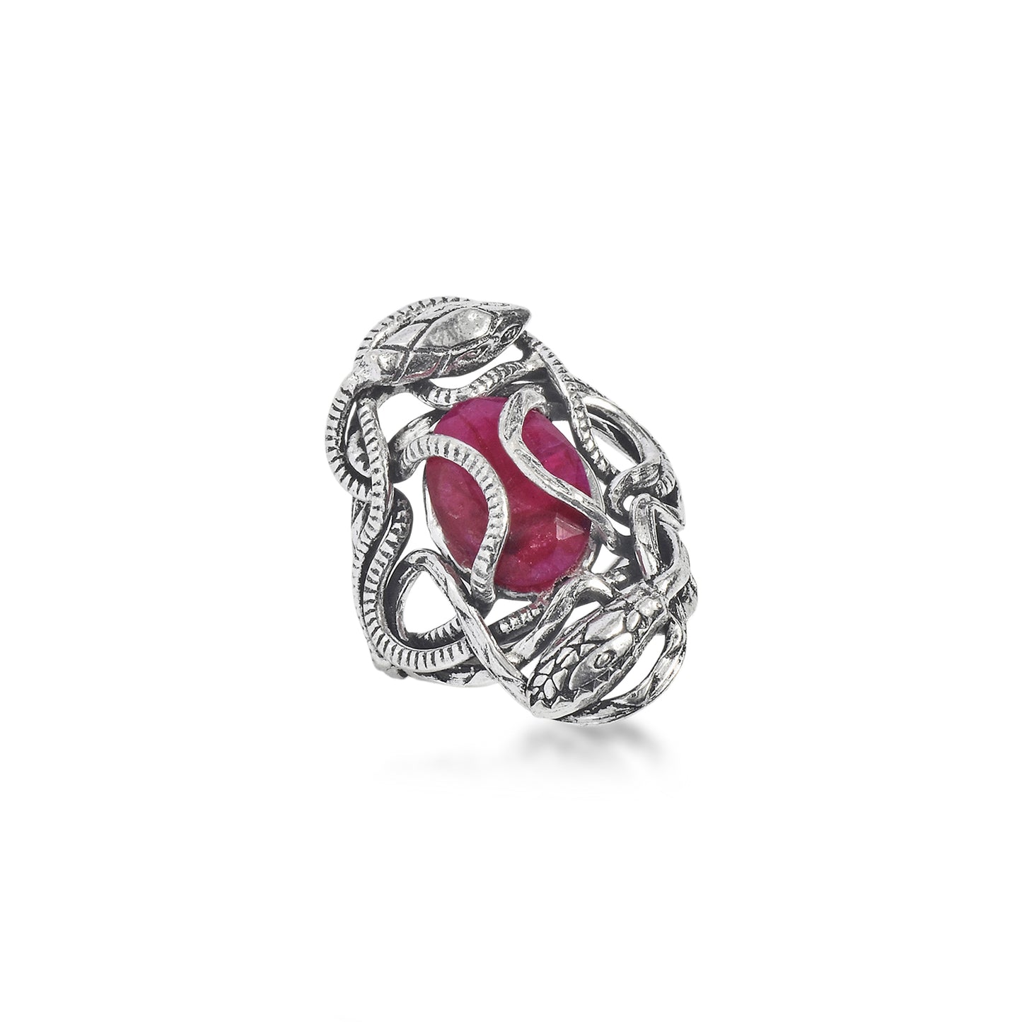 Silver Guardian Serpent Ruby Stone Ring