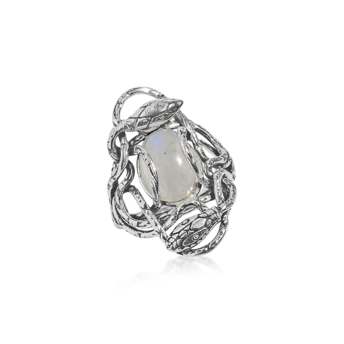 Silver Guardian Serpent Moon Stone Ring