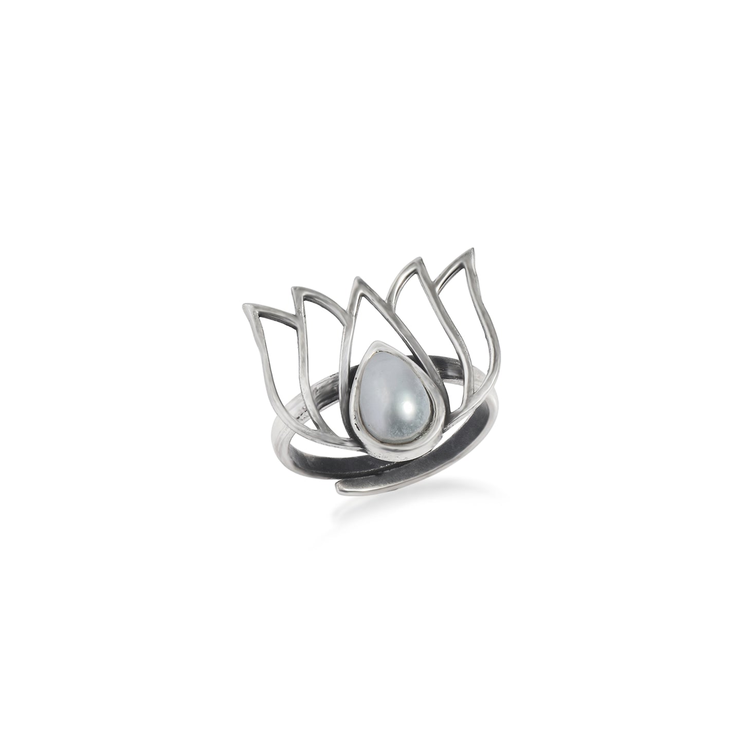 Silver Lotus Pearl Ring