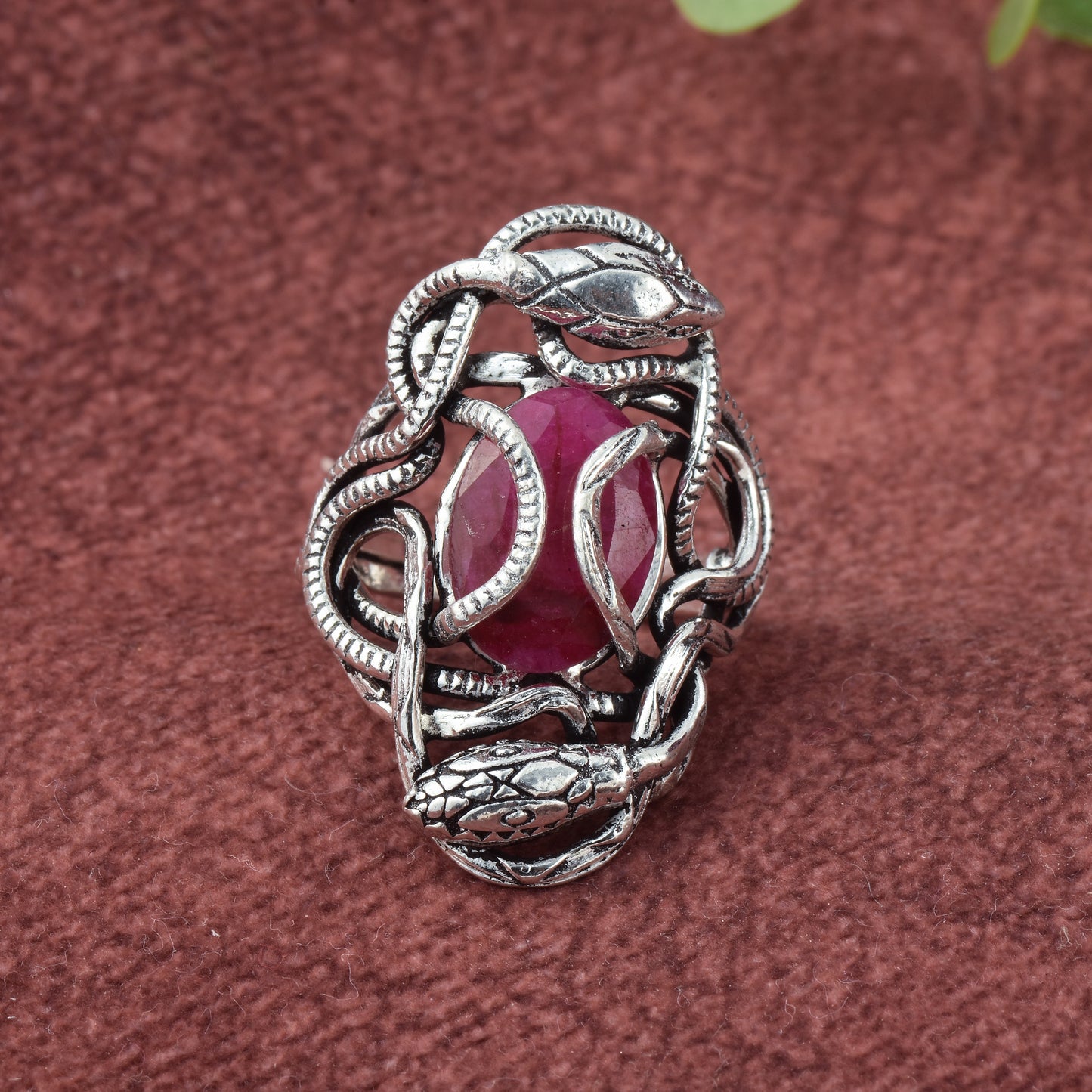Silver Guardian Serpent Ruby Stone Ring