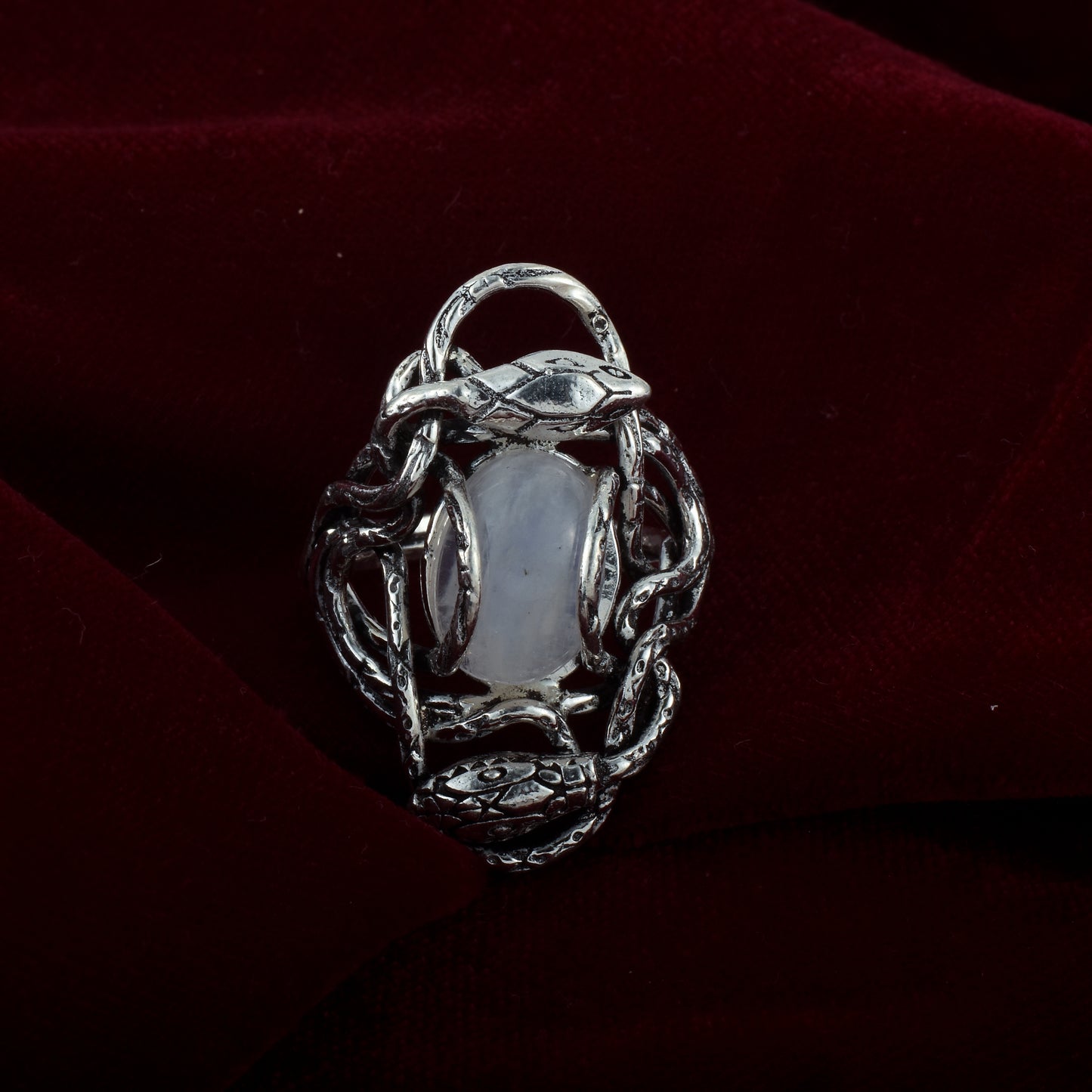 Silver Guardian Serpent Moon Stone Ring