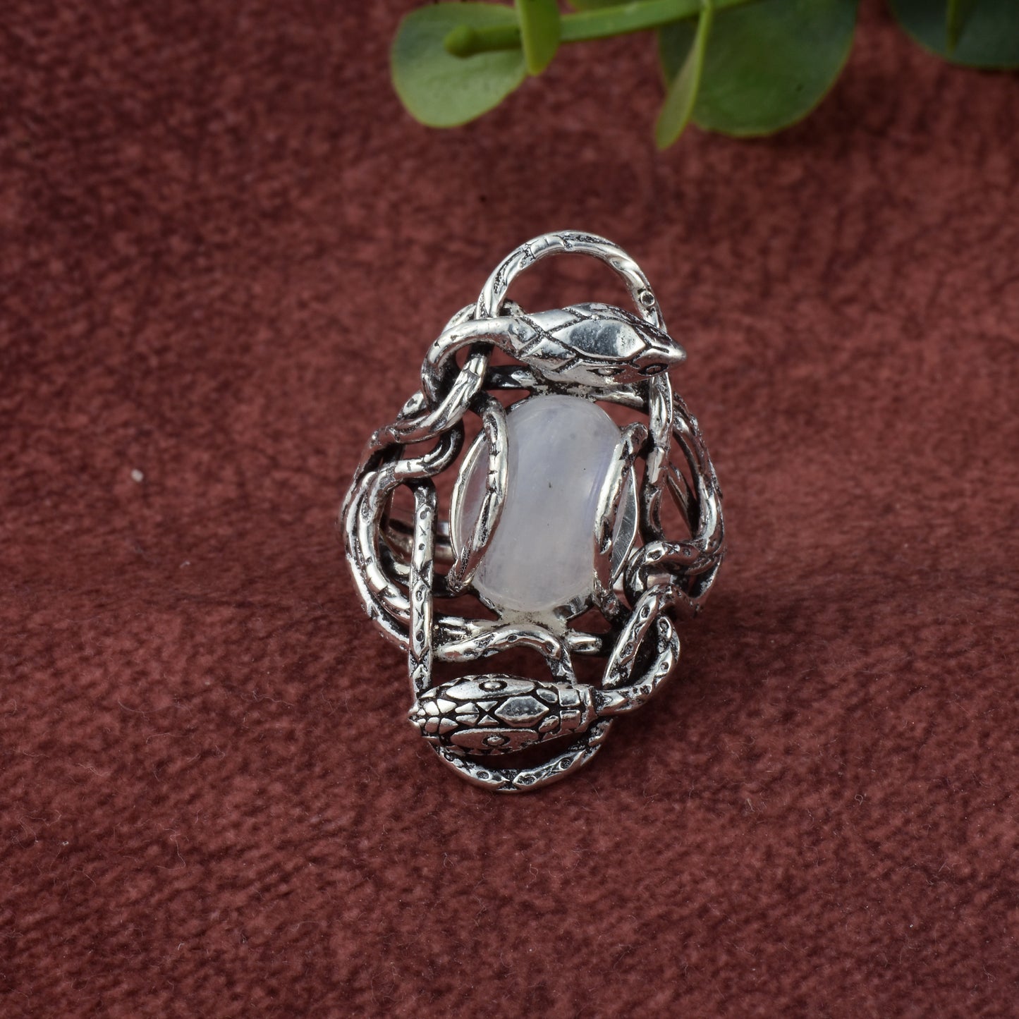 Silver Guardian Serpent Moon Stone Ring