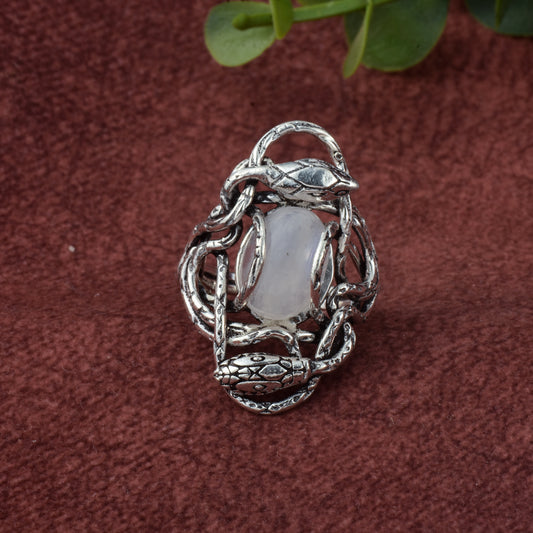 Silver Guardian Serpent Moon Stone Ring