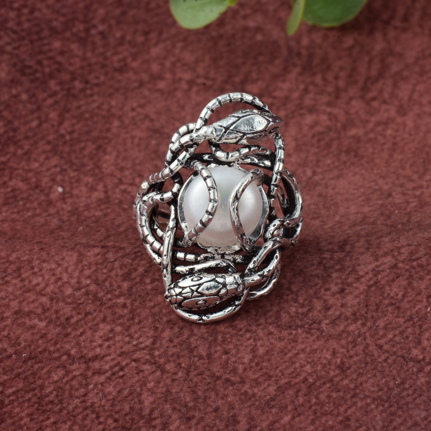 Silver Guardian Serpent Pearl Ring