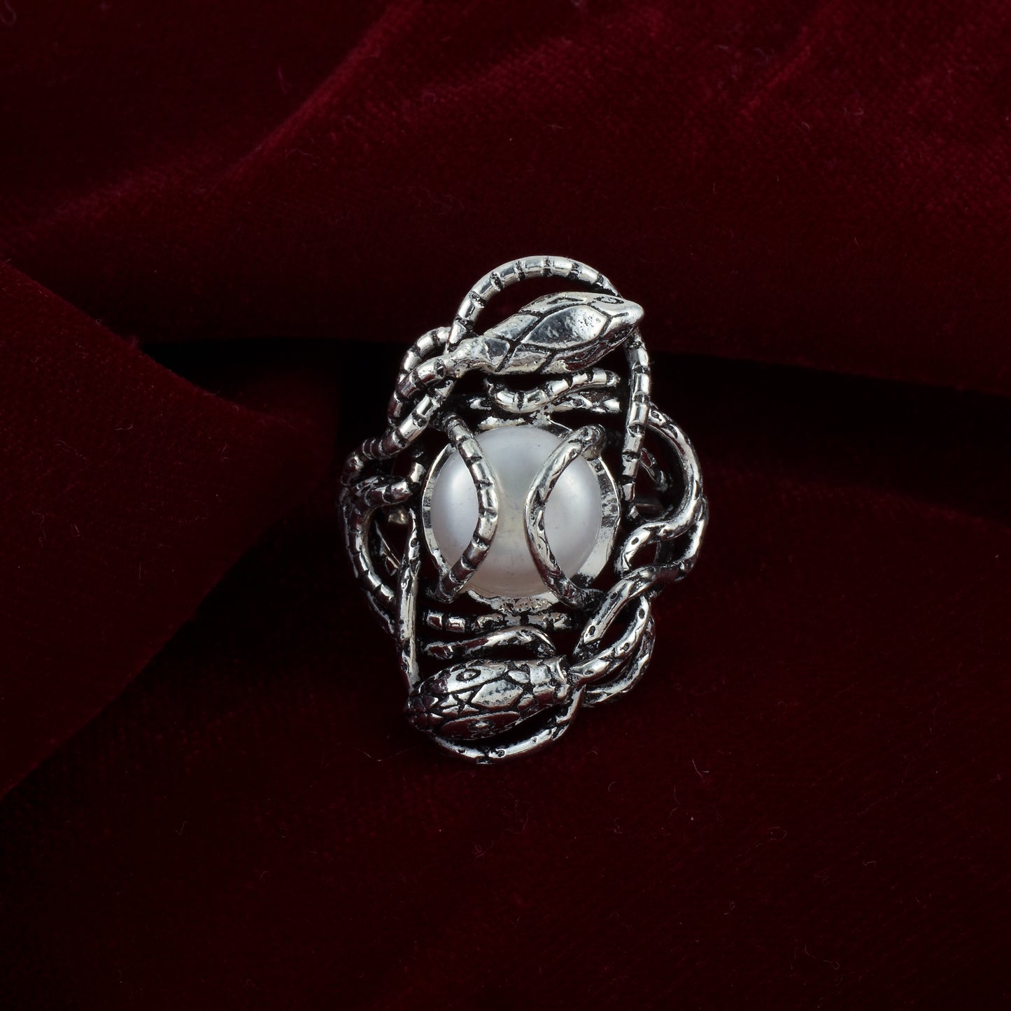 Silver Guardian Serpent Pearl Ring