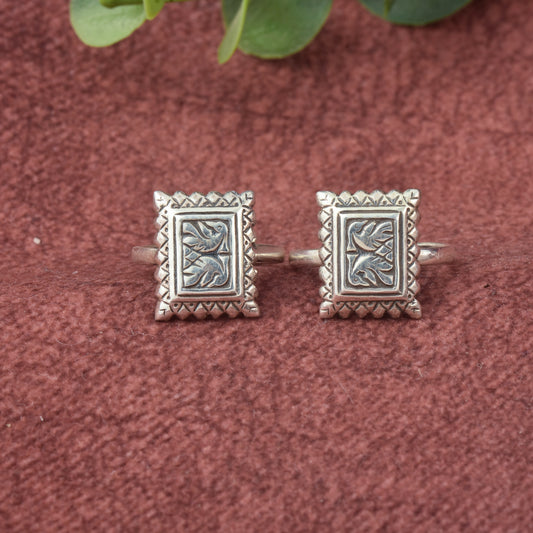 Silver Square Mandala Toe-Rings