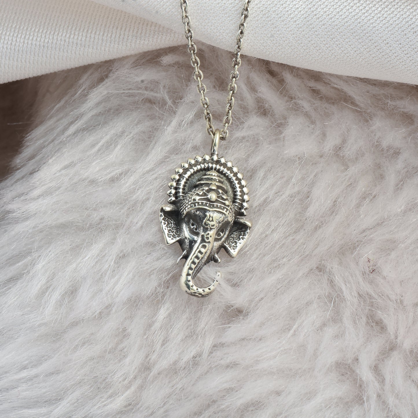 Silver Vintage Ganesha Face Pendant With Chain
