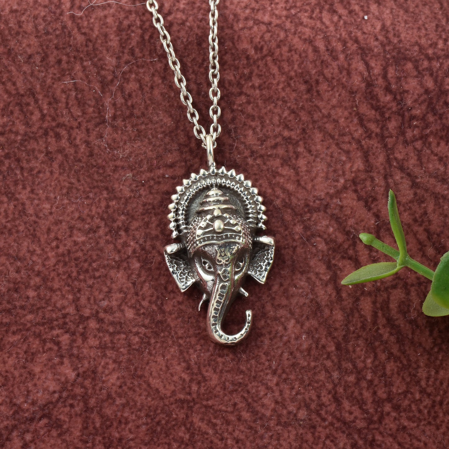 Silver Vintage Ganesha Face Pendant With Chain