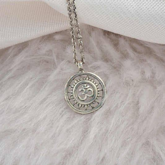 Silver Rising Rays Om Pendant