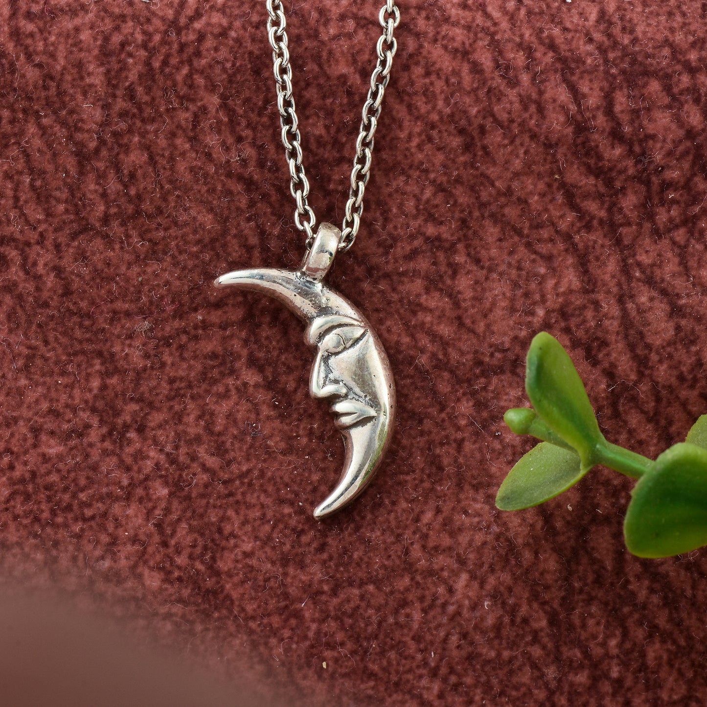 Silver Half Moon Charm Pendant With Chain