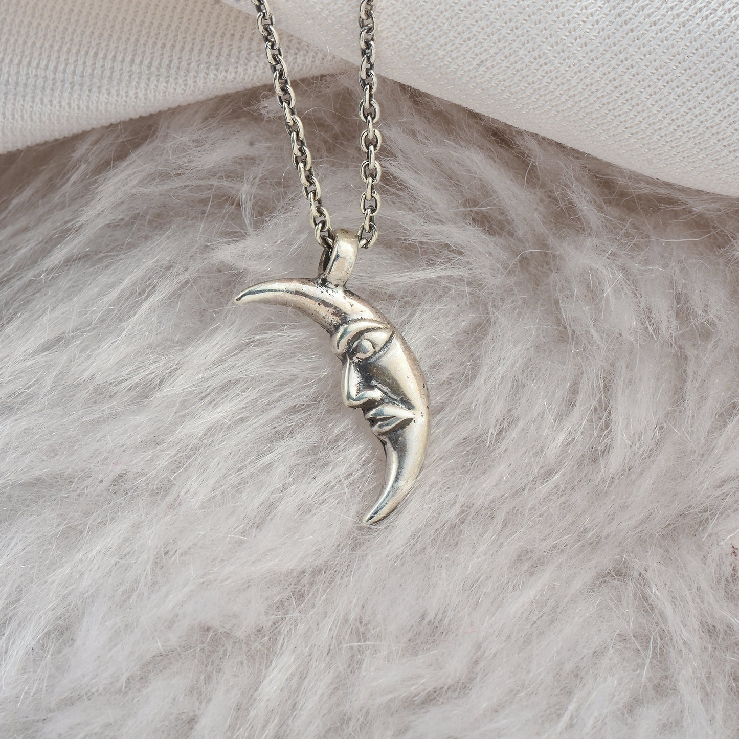 Silver Half Moon Charm Pendant With Chain