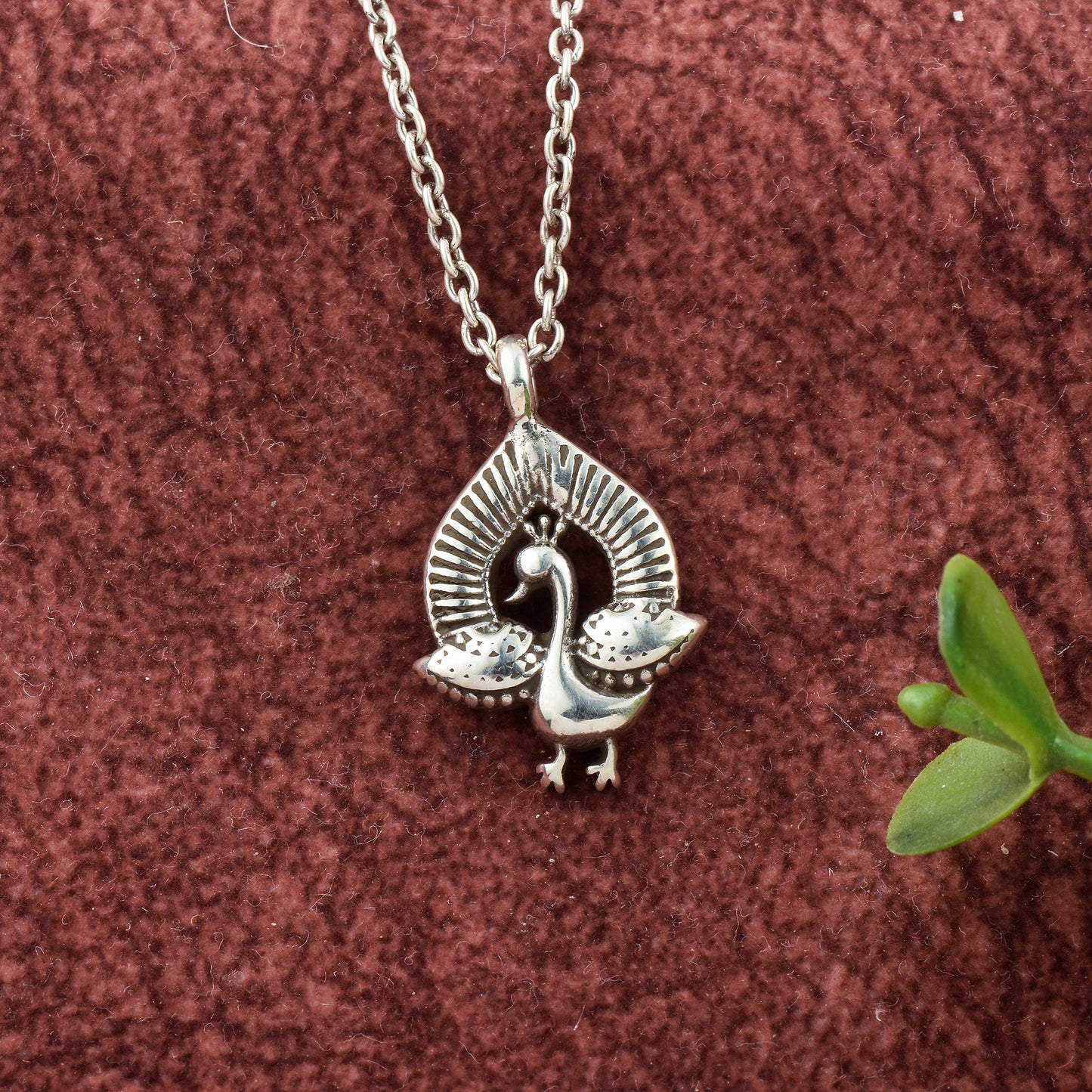Silver Dancing Peacock Pendant With Chain