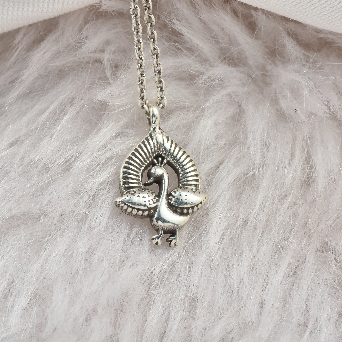 Silver Dancing Peacock Pendant With Chain