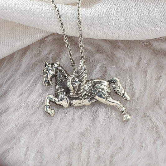 Silver Flying Unicorn Pendant With Chain