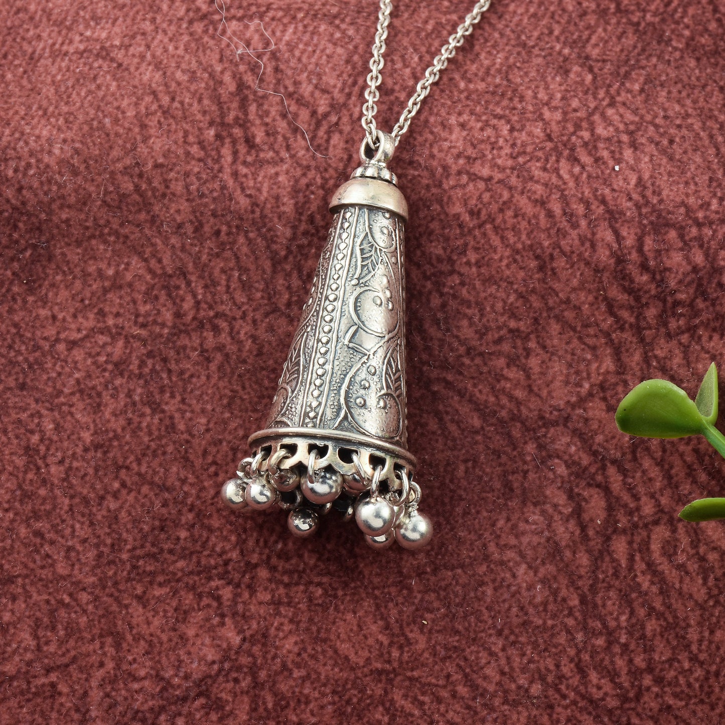 Silver Tribal Cone Pendant With Chain